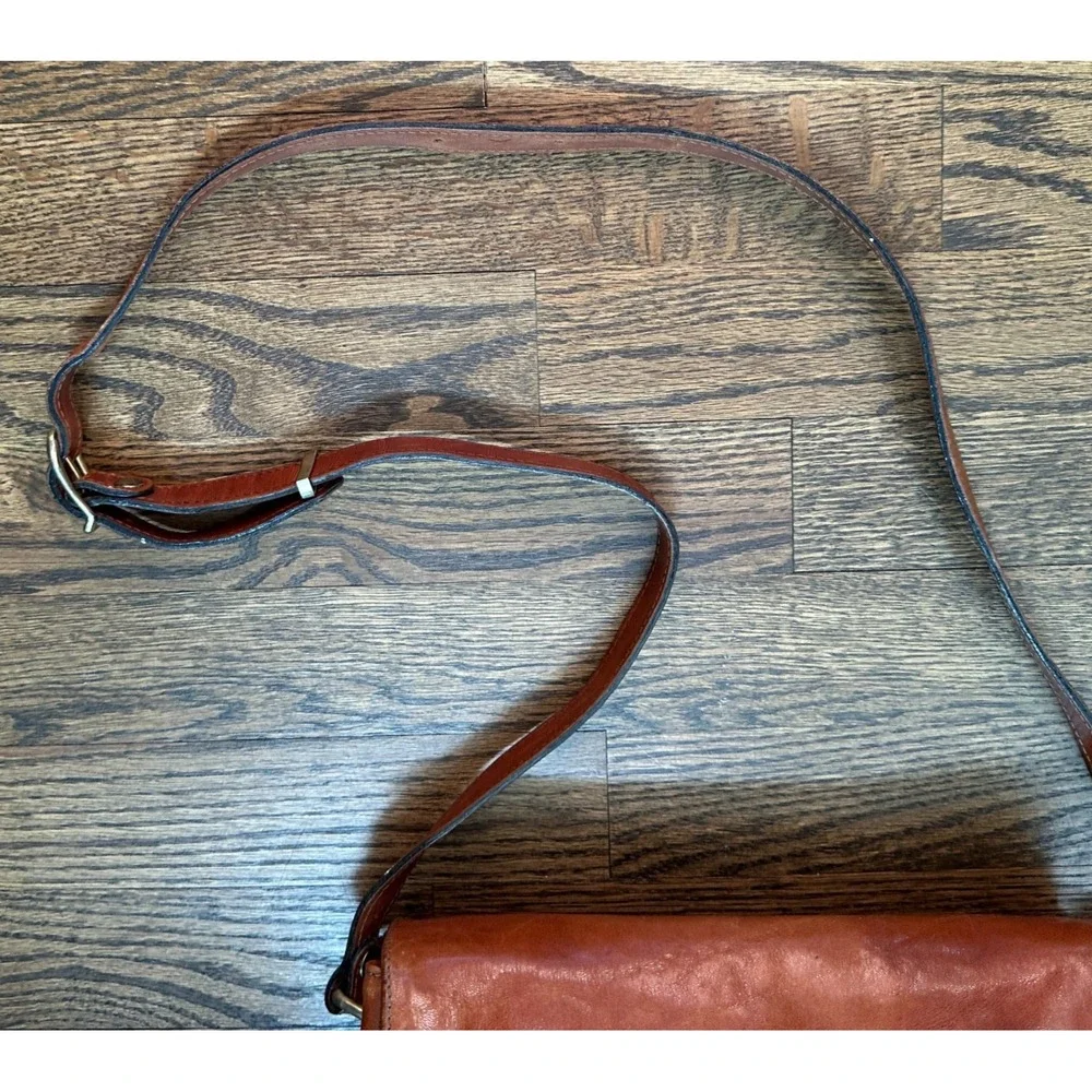 Oroton Sydney Vintage Cognac Leather Crossbody Bag Flap Shoulder Purse 80s 90s
